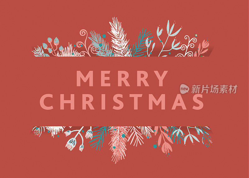 圣诞贺卡设计用花环树枝Merry Christmas型设计